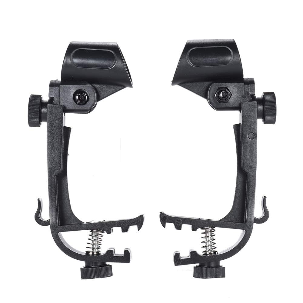 2PCS Drum Rim Microphone Clamp Mount – Adjustable Clip-On Mic Holder with Shockproof Anti-Vibration Design for Snare, Tom & Percussion Drums
