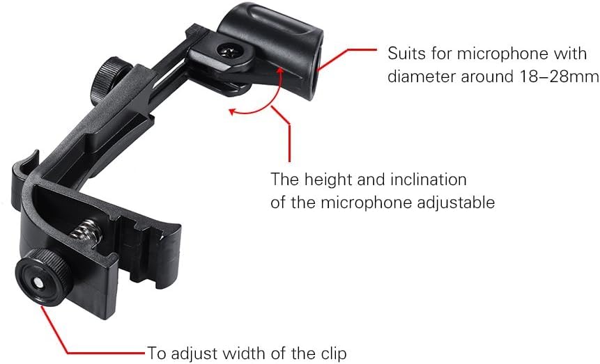 2PCS Drum Rim Microphone Clamp Mount – Adjustable Clip-On Mic Holder with Shockproof Anti-Vibration Design for Snare, Tom & Percussion Drums