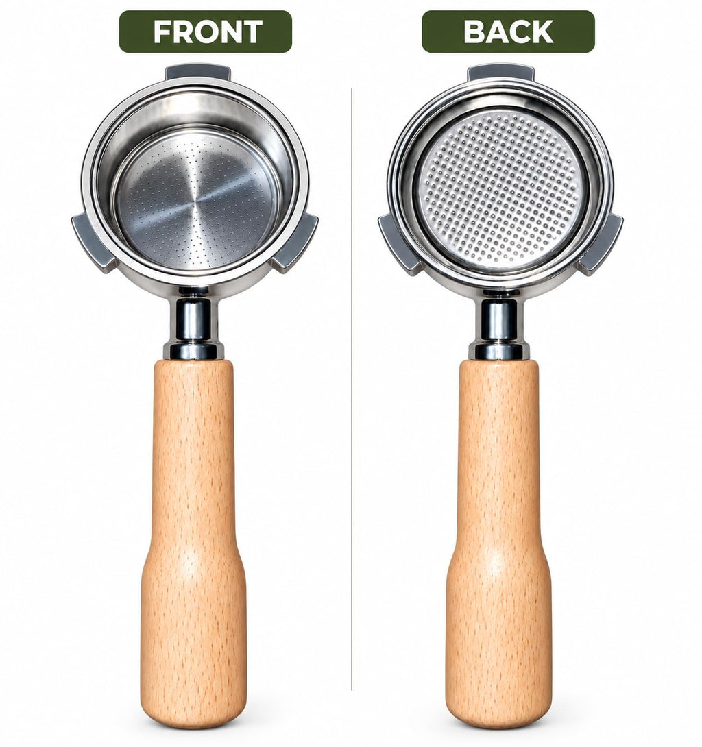 XTIVO 51mm Stainless Steel Bottomless Portafilter with 3 Ear Wooden Handle & EC680 EC685