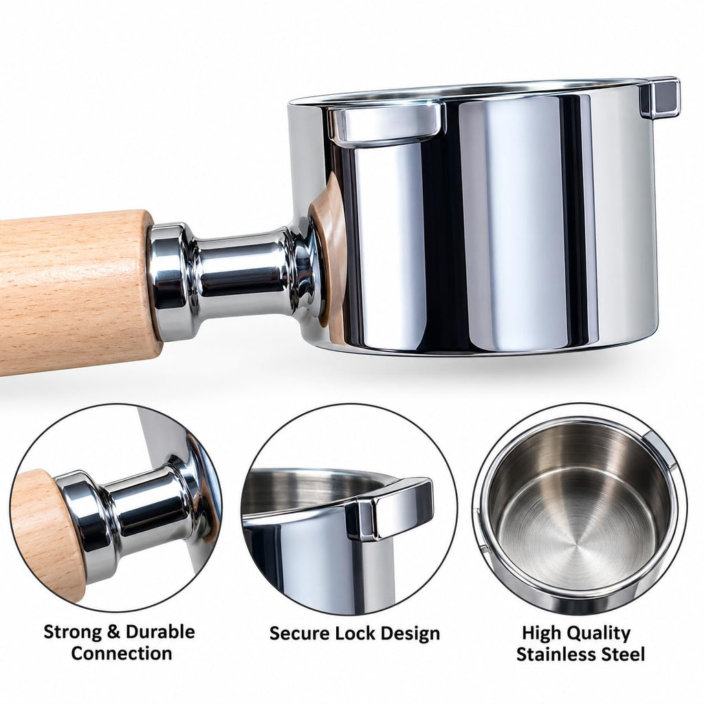 XTIVO 51mm Stainless Steel Bottomless Portafilter with 3 Ear Wooden Handle & EC680 EC685