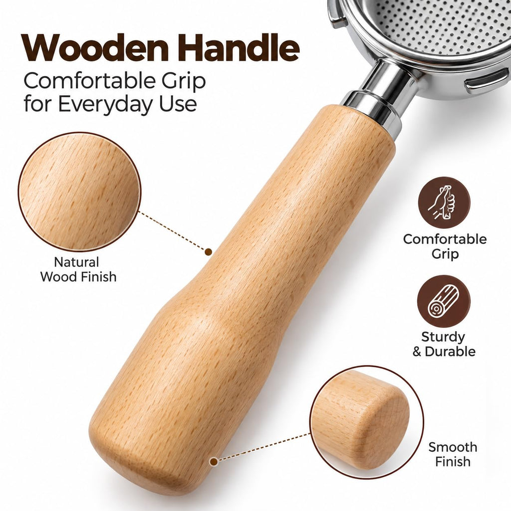 XTIVO 51mm Stainless Steel Bottomless Portafilter with 3 Ear Wooden Handle & EC680 EC685