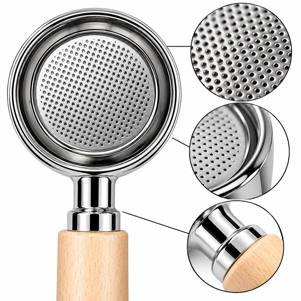 XTIVO 51mm Stainless Steel Bottomless Portafilter with 3 Ear Wooden Handle & EC680 EC685