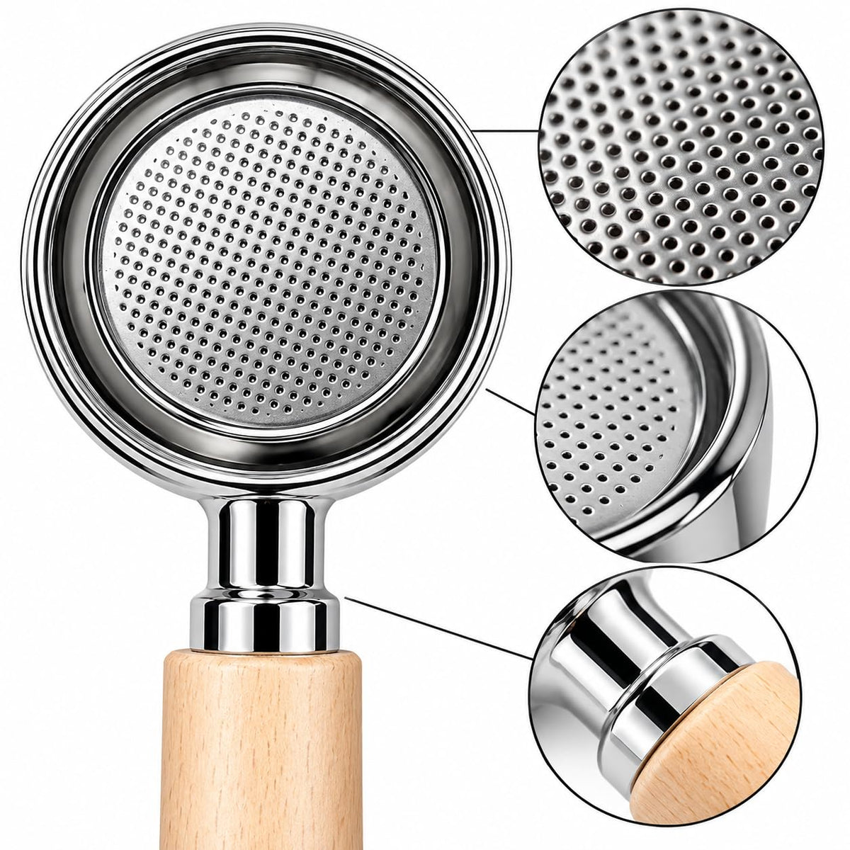 XTIVO 51mm Stainless Steel Bottomless Portafilter with 3 Ear Wooden Handle & EC680 EC685